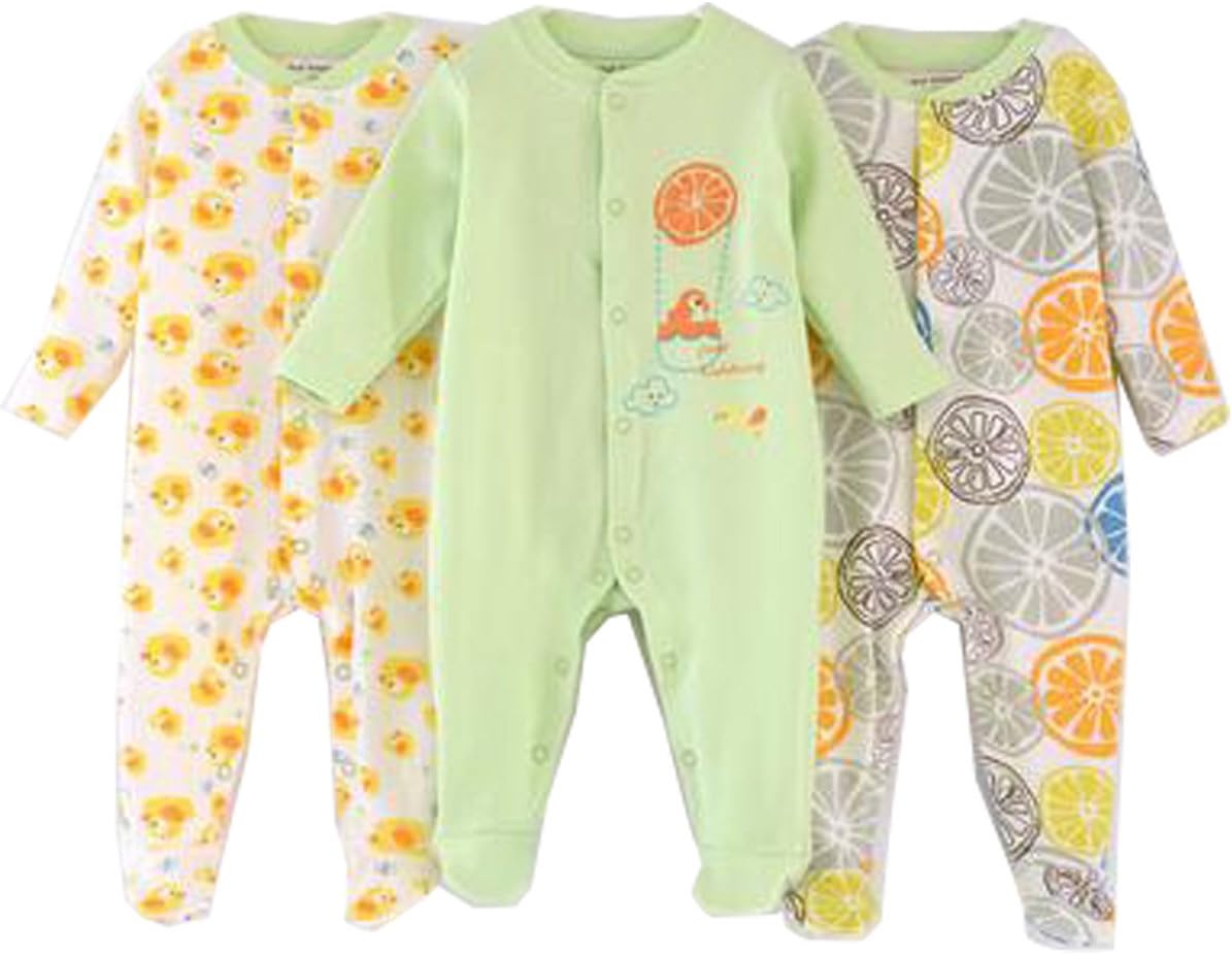 Unisex-Baby Footed Pajamas Sleeper 0-6 Months - 3 Packs Infant Cotton Long Sleeve Jumpsuit Newborn Romper Bodysuit