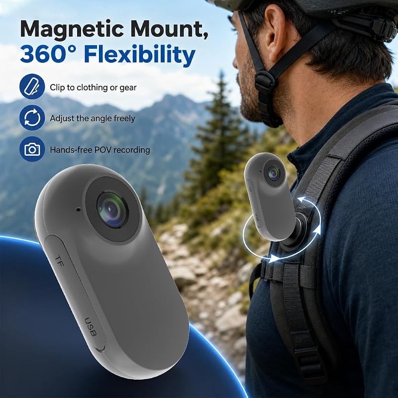 1080P Mini Action Cam Unterwasserkamera 20M Wasserdicht mit Schutzhülle, 26g Ultraleicht Bodycam, Helmkamera Motorrad POV Kamera für Fahrrad, Ski, Outdoor Abenteuer & Geschenk für Damen und Herren