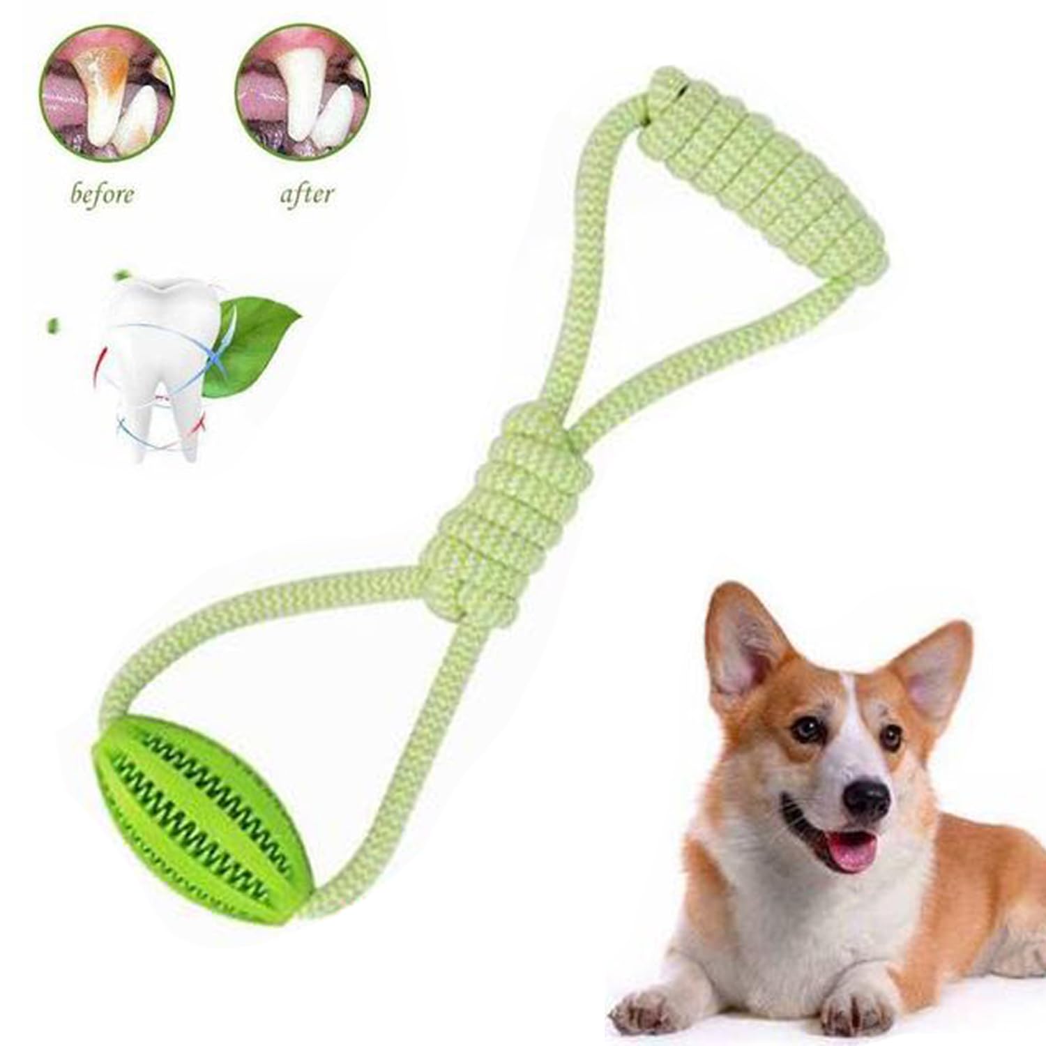 1 Pcs Rope Tug & Treat Dog Toy - Durable Interactive Training for Puppies & Large Dogs | Strong Green Teething Toy for Enrichment & Boredom Relief | 2-in-1 Exercise & Play