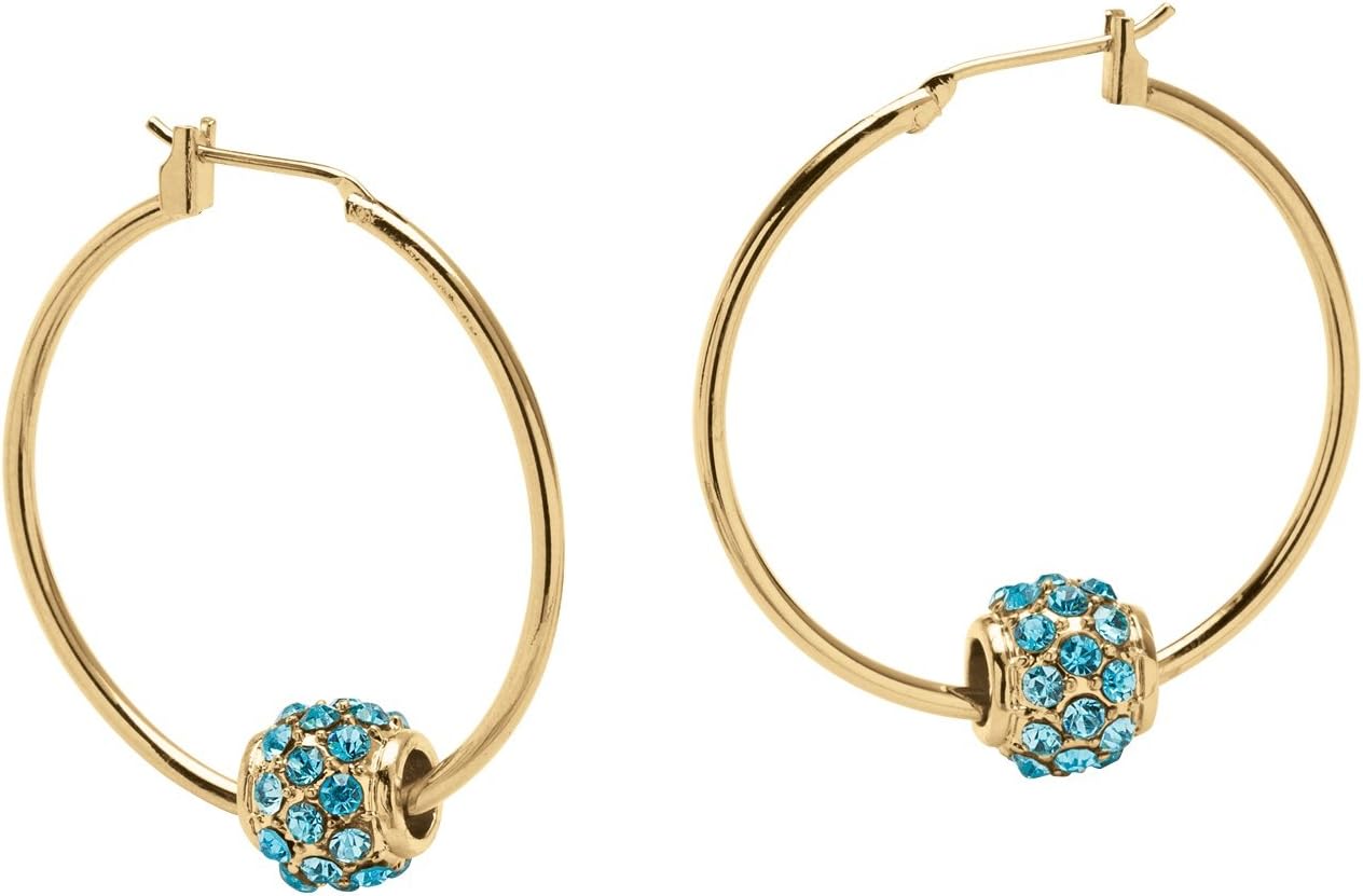 Birthstone Bead Hoop Earrings in Yellow Gold Tone- September- Simulated Sapphire