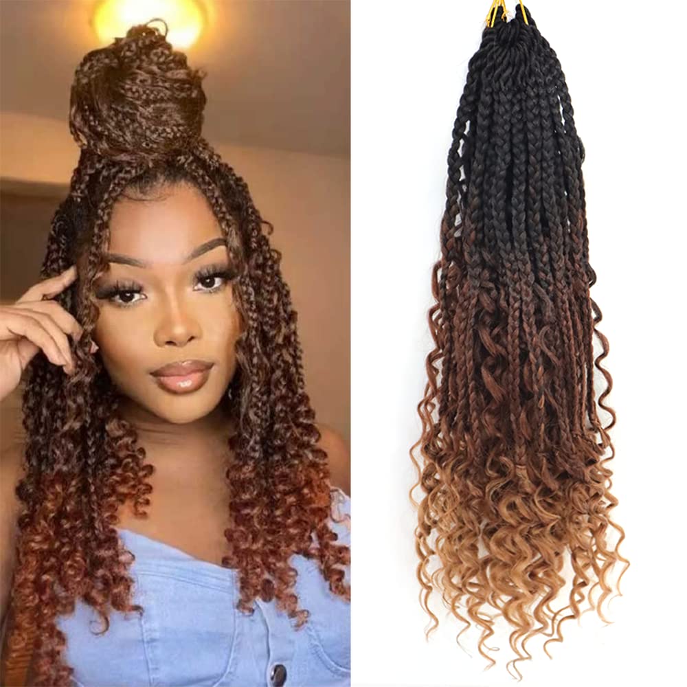 8Packs Goddess Box Braids Crochet Hair With Curly Ends 14inch Pre-looped Bohomian Crochet Box Braids Synthetic Braiding Hair Extensions (14 Inch, 1B/33/30) — image 1