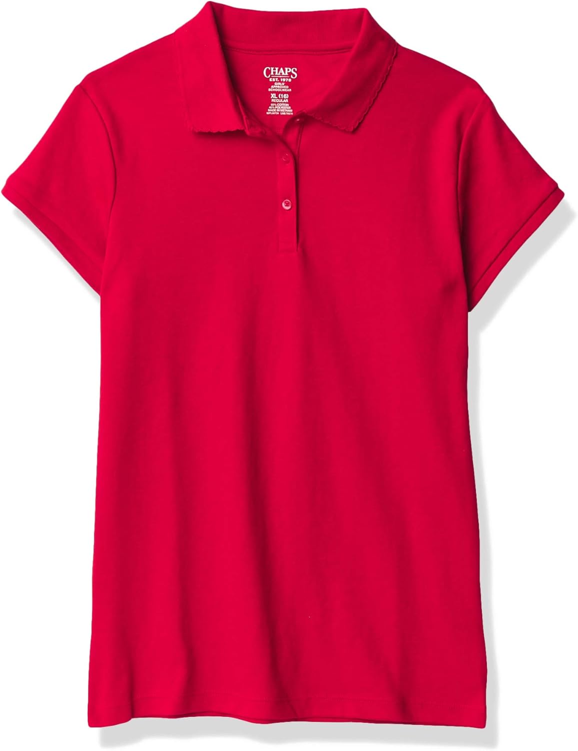 Chaps Girls' School Uniform Short Sleeve Interlock Polo: Clothing