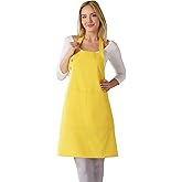 TOSHE Kitchen Apron Waterdrop Resistant Cotton Apron with adjustable Aprons for Women with Pockets 10 Color option Cooking Yellow Apron (Yellow)