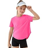 Haloumoning Girls Athletic Shirts Kids Short Sleeve Quick Dry Active Sports Tops Tees 5-14 Years