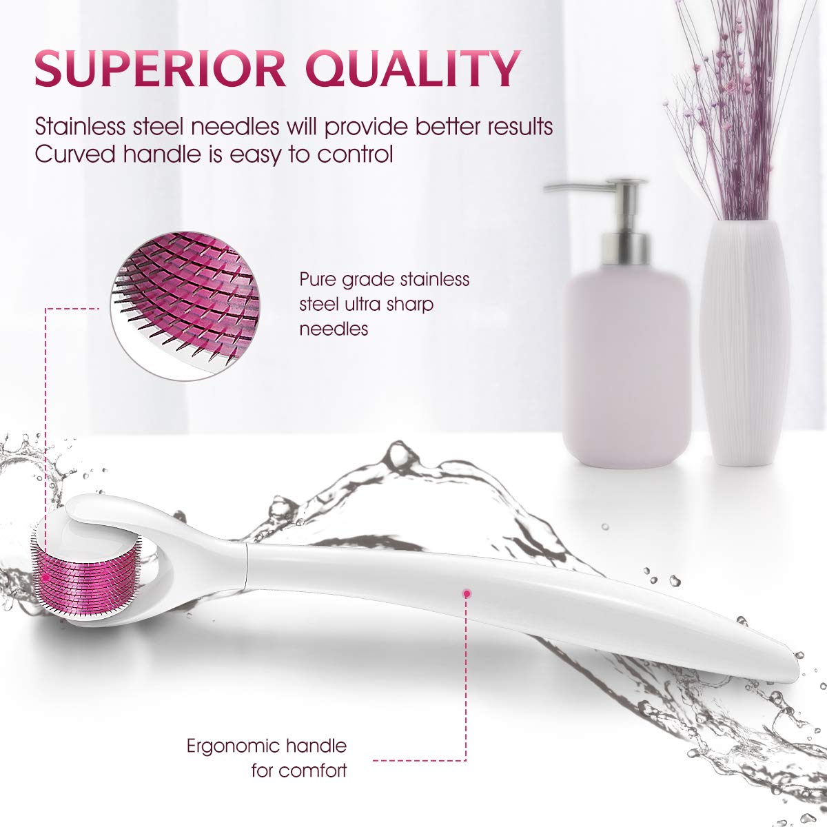 Derma Roller Kit, Beauty Cosmetic Tool for Eyes Face Body, 0.25mm Micro Needles with 3 Replacable Roller Heads, Includes Free Storage Case and Disinfection Tank: Beauty