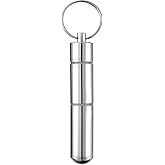 Hotop Pocket Toothpick Holder Waterproof Aluminium Alloy Toothpick Box Metal Pill Case with Key Ring, 2.8 x 0.6 Inch
