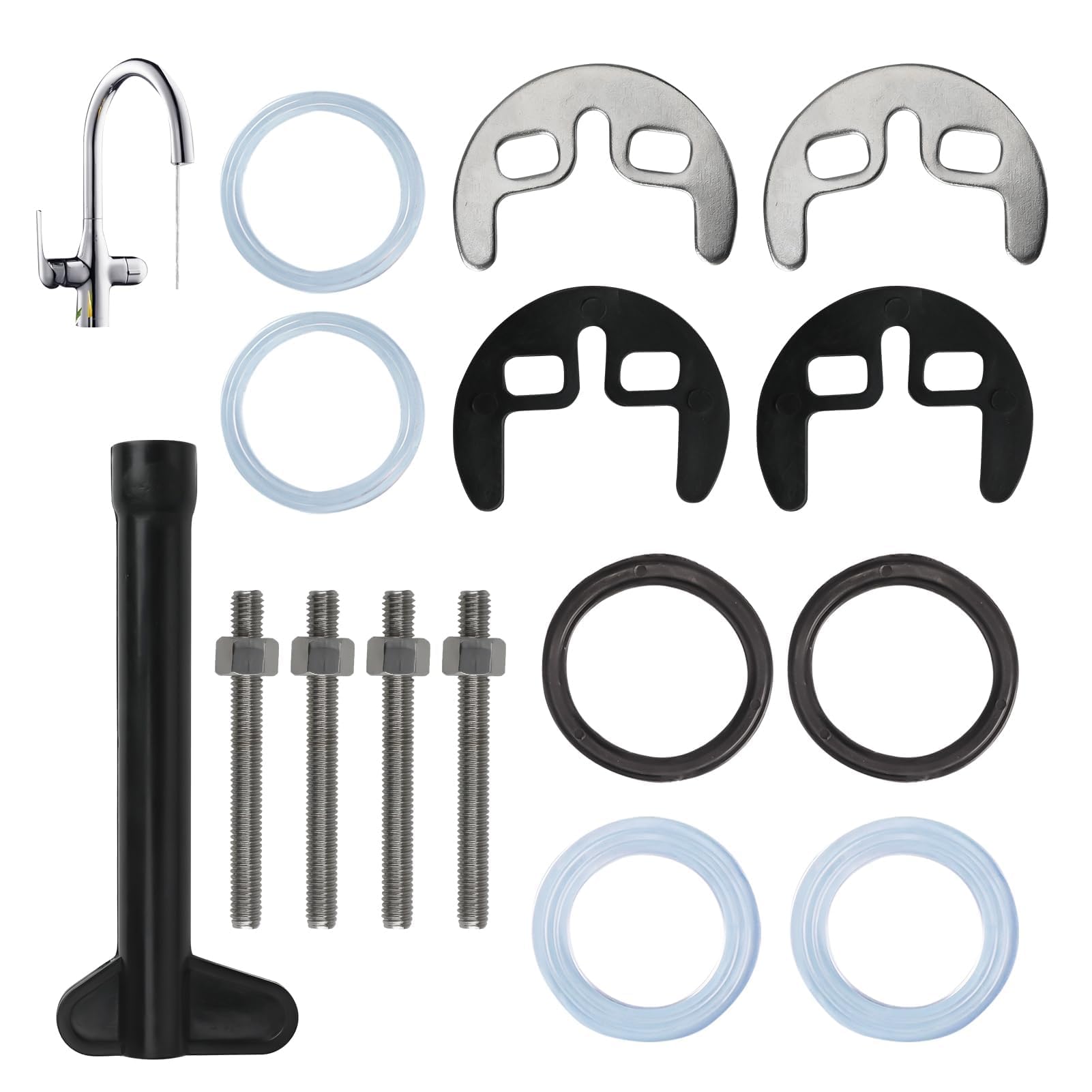 2 Sets Monobloc Tap Fixing Set 15 Pcs, Double Hole Tap Repair Washer with Clamp and Bolt and Tube Spanner, for Kitchen Bathroom Basin Sink Hot and Cold Mixer Faucet Fixing Fitting