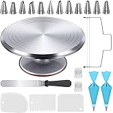 Kootek 22pcs Cake Decorating Supplies Kit, Baking Tools with 12" Aluminium Cake Turntable Rotating Cake Stand, Piping Bags an