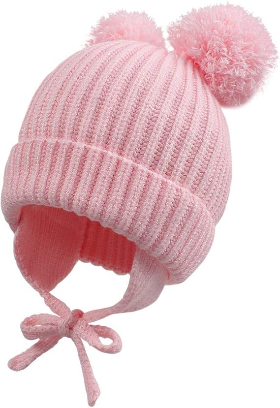 Bonnet D Hiver Chaud En Coton Tricote Pour Bebe Fille Avec Cache Oreilles Et Pompon Amazon Ca Vetements Et Accessoires
