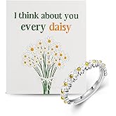 COLORFUL BLING 1 Pcs Little Daisy Flower Ring - I Think About You Ever Daisy Ring Wedding Band Ring Personality Adjustable Hawaiian Wish Promise Jewelry for Women -with card