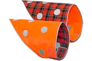 SPOT THE DOG! Reflective Dog Bandanas - Reversible High Visibility Safety Dog Accessories for Small, Large Dogs, Collar, Scarf, Bib Gear for Hunting, Walking at Night (Blaze Orange, Red Plaid, M-L)