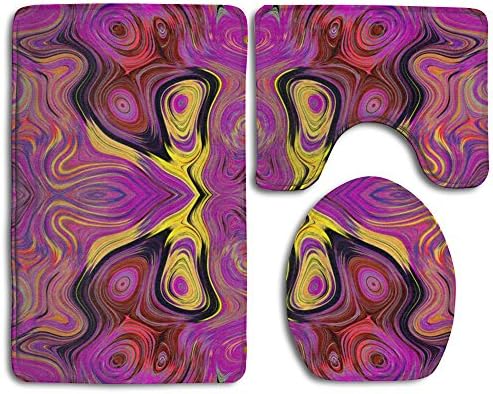 WANGJIAO12 NEW PEACOCK ABSTRACT LAVA LAMP FUCHSIA YELLOW PSYCHEDELIC FEVER Fabric Popular Bath 3-Piece Rug Set For Unisex