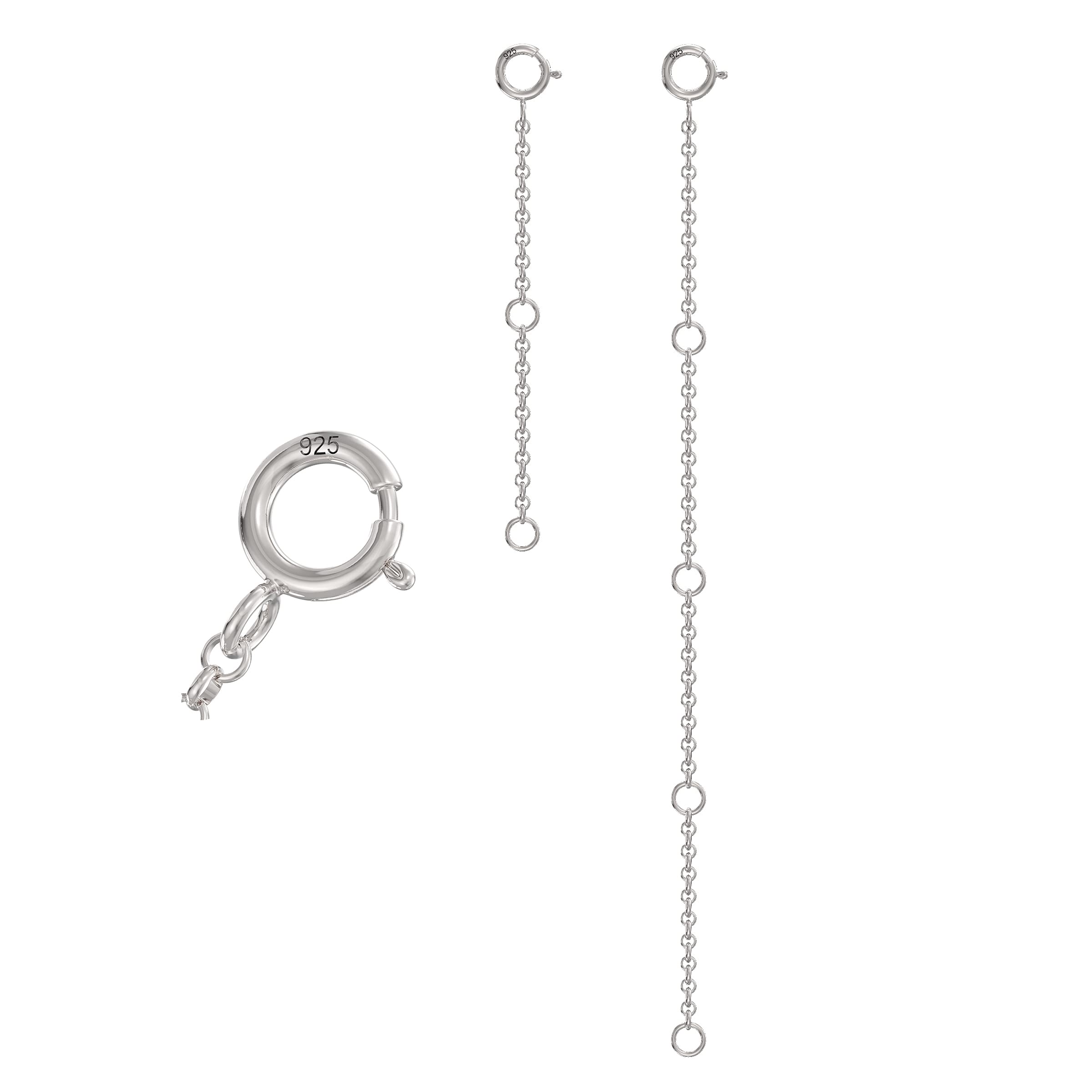 Aeon Sterling Silver Necklace 2 and 3 pc Necklace Extenders. 1,2, & 4 and 2 & 4 inch Extenders | Adjustable 925 Silver Chain Extensions for Necklaces, Bracelets, Anklets