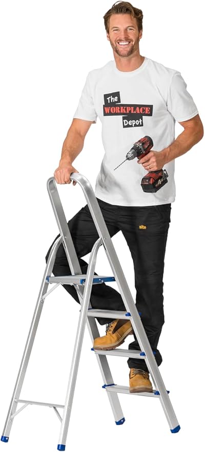 The Workplace Depot 4 Step Aluminium Ladder 150kg Anti Slip Handrail