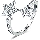Izpack Double Stars Wrap Finger Ring Cubic Zirconia Crystal Lucky Star Open Adjustable Stacking Statement Band Eternity Promise Rings Dainty Jewelry Gifts for Women