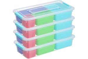 Naivees 4 Pack Portable Storage Container Box with Lock Catch,Plastic Multipurpose Storage Organizer with 4 Colors of Inner Box for Organizing Sewing, Art Craft