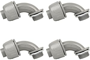 HDHAODA Conduit Connectors, 3/4 Inch Liquid Tight Connector NPT Non-Metallic for PVC Electrical Flexible Conduit Fittings, 90 Degree, UL Listed for Home Outdoor Tubes Tools, Grey (4-Pack)
