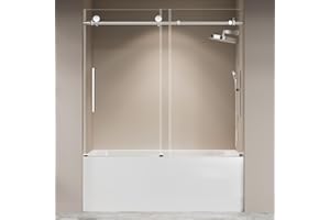 GENERIC Frameless Tub Shower Door 56"-60" W X 59" H,Shower Doors for Bathtub,Sliding Door with 5/16" (8mm) Clear Tempered Glass,Silent Soft-Close Design,Stainless Steel Hardware,Sturdy Bathroom Door,Silver