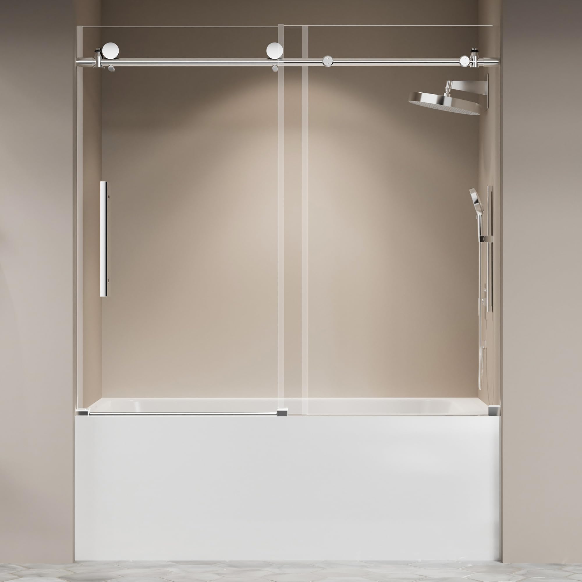 Photo 1 of ** missing hardware*** Frameless Tub Shower Door 56"-60" W X 59" H,Shower Doors for Bathtub,Sliding Door with 5/16" (8mm) Clear Tempered Glass,Silent Soft-Close Design,Stainless Steel Hardware,Sturdy Bathroom Door,Silver