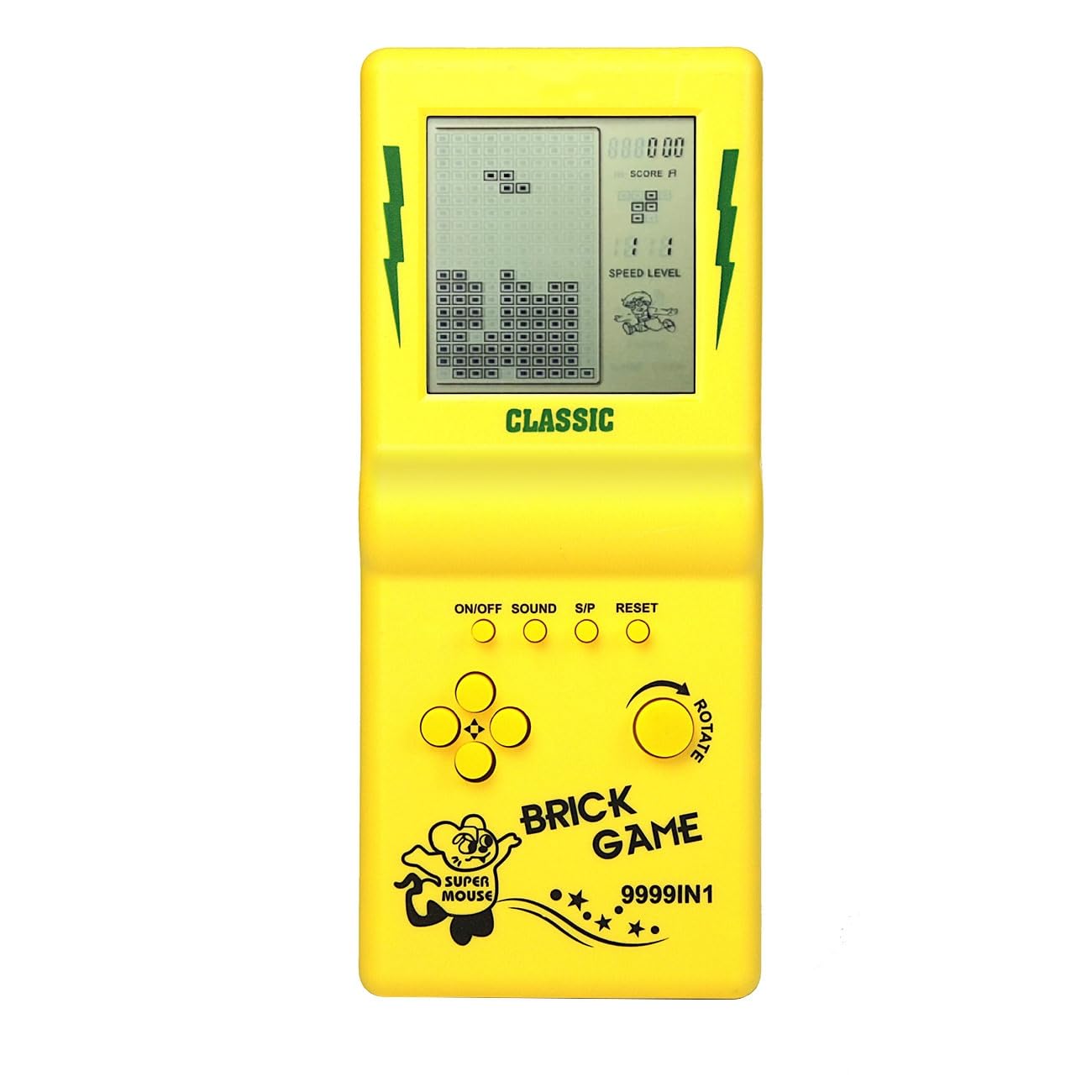 CZT Large Screen Brick Game Console Classic Puzzle Built-in 23 Games Speed/Difficulty Adjustable with 2 AA Batteries (Not Included) (Yellow)