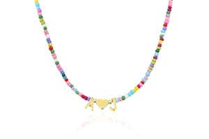 Turandoss Colorful Beaded Initial Necklaces for Women Girls - 2 Letter A-Z Heart Initial Necklace Trendy, Dainty 14K Gold Plated Choker Necklace Birthday Gifts for Teen Girls Jewelry