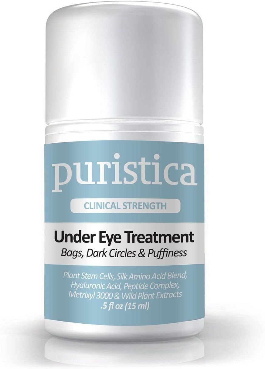 Under Eye Gel Cream for Puffy Eyes, Dark Circles, Bags & Wrinkles - 98% Natural, 75% Organic - Metrixyl 3000, Hyaluronic Acid, Plant Stem Cells, Peptides - Puristica 15 ML by Puristica