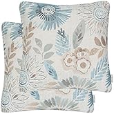 Mika Home Pack of 2 Decorative Throw Pillows Cases Cushion Cover for Sofa Couch Bed,Sunflower Pattern,20x20 Inches,Blue Cream