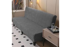 Hixingo Stretch Armless Futon Cover, Futon Mattress Cover Soft Futon Covers with Elastic Bottom, Solid Color Jacquard Futon Slipcovers Washable Futon Couch Cover (Small (47-59"),Dark Gray)