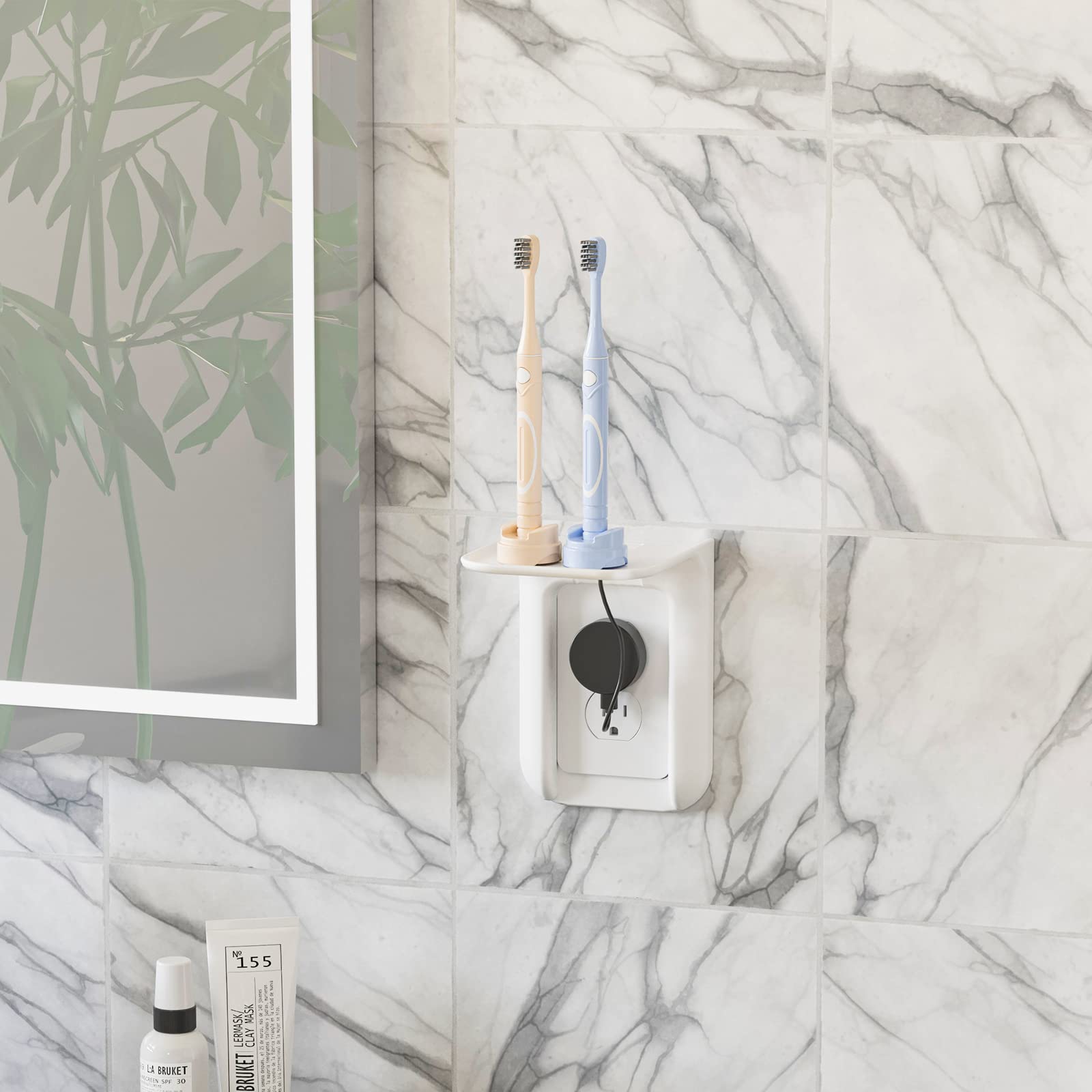 WALI Outlet Shelf Wall Holder, Bathroom Shelf up to 10lbs Standard Vertical Duplex Wall Organizer for Smart Home Decor Space Saving Power Tools, Toothbrush (OLS001-W), 1 Pack, White