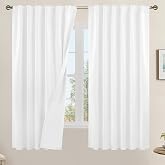 LAMIT White 100% Blackout Linen Curtains for Bedroom 63 Inches 2 Panels | Linen Textured, Farmhouse, Living Room Curtains, Room Darkening Panels, Rod Pocket Back Tab, with White Liner, 52 x 63 Inch