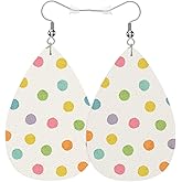 Vosach Colorful Dots Leather Teardrop Earrings Abstract Bubble Dot Circle Geometry Faux Leather Water Drop Earrings Jewelry For Women Friends Wedding