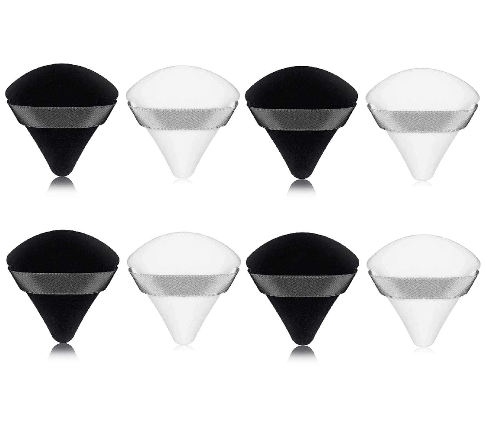 8 Pcs Triangle Powder Puffs, Reusable Triangle Sponges with Strap, Soft and skin friendly for Loose Powder Body Eyes Cosmetic Foundation Wet Dry Makeup Tool(Black+White)