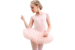 danswan Ballet Tutu Leotards Toddler Girls Short Sleeve with Glitter Skirt Dance Ballerina Outfit