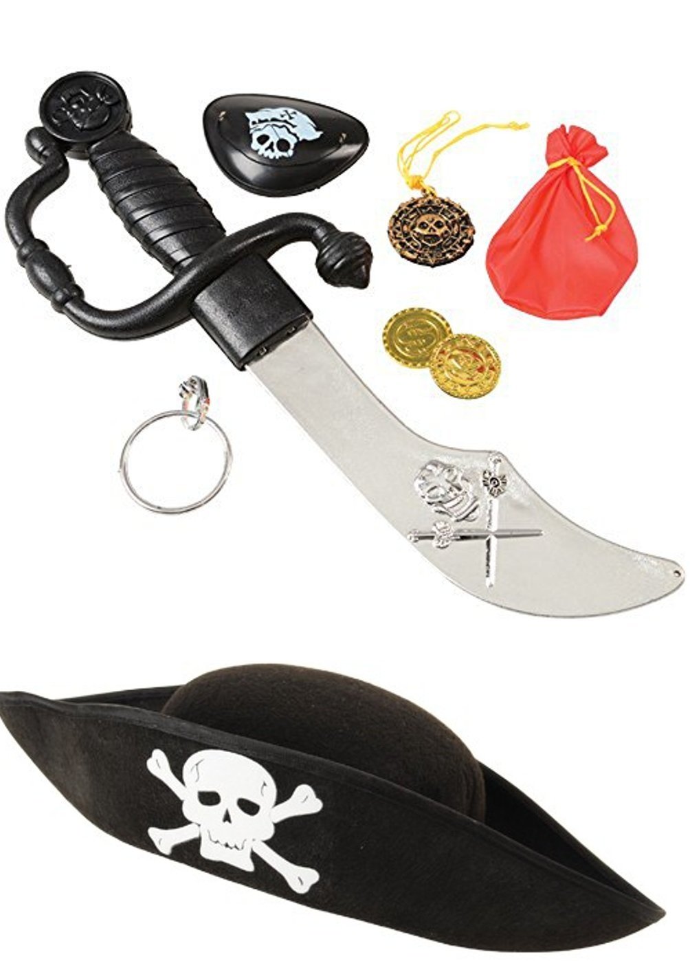 Pirate Costume Accessory Set (8 Pieces) Costume Pirate Hat, Eye Patch - Perfect For Pretend Play, Theme Party