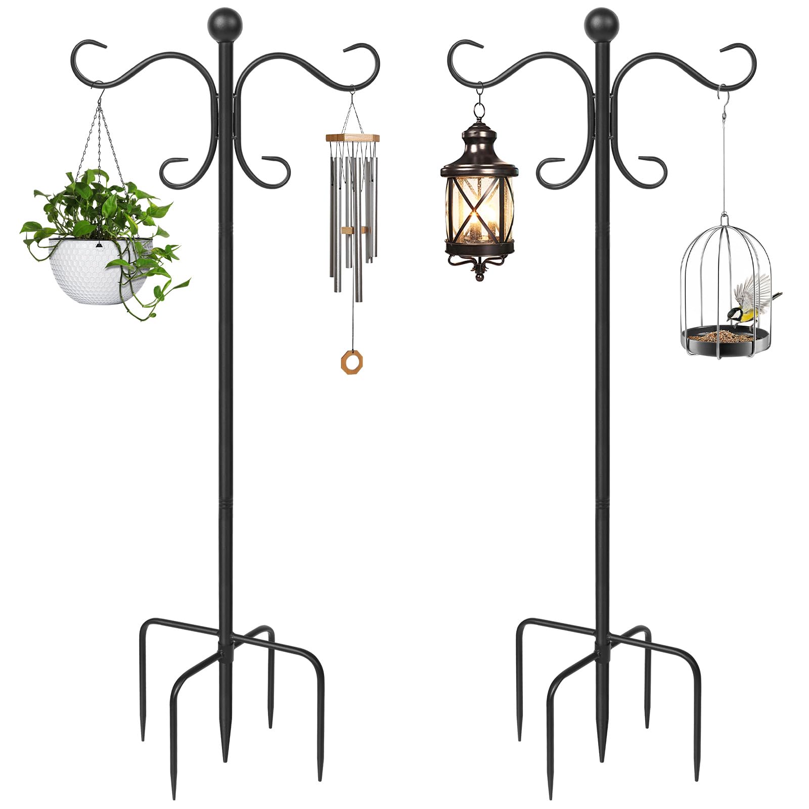 Photo 1 of AOMGD 2 Pack 76 Inch Adjustable Double Shepherds Hooks for Outdoor Heavy Duty, Two Sided Garden Bird Feeder Pole for Hanging Plant Baskets, Solar Lights, Weddings Decor