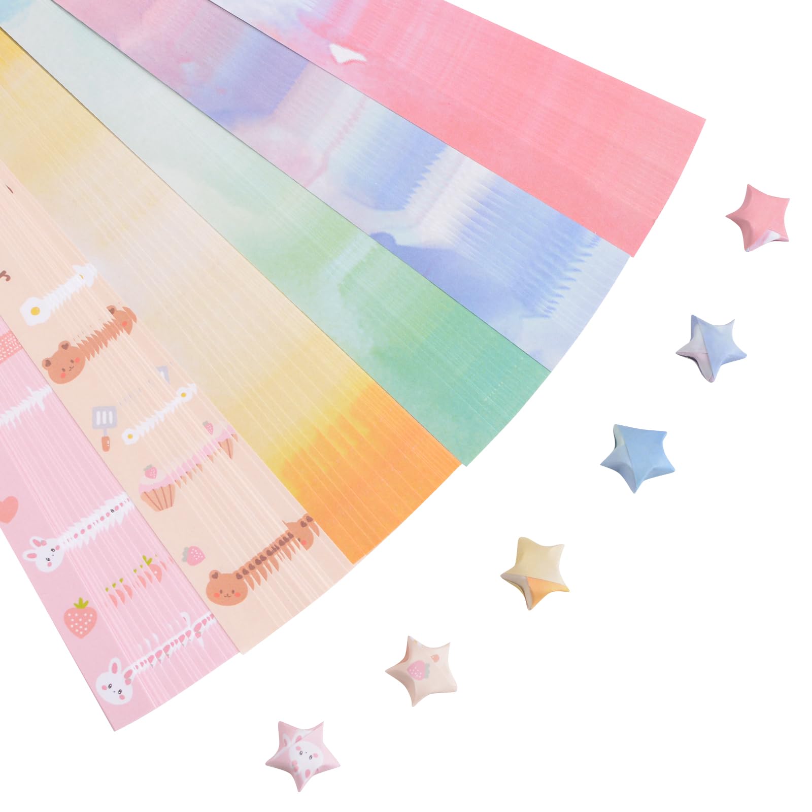 URROMA Little Bear Origami Stars Paper, 900 Pcs Lucky Star Paper Strips Origami Star Paper Strips for Handmade Card Gift Party Crafts Decoration