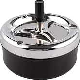 ONE250 Round Push Down Stainless Steel Modern Tabletop Cigarette Ashtray with Spinning Tray, Cigarette Ashtray for Indoor or Outdoor Use, Ash Holder for Smokers, Smoking Ash Tray for Home Office