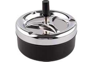 ONE250 Round Push Down Stainless Steel Modern Tabletop Cigarette Ashtray with Spinning Tray, Cigarette Ashtray for Indoor or Outdoor Use, Ash Holder for Smokers, Smoking Ash Tray for Home Office