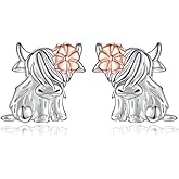 925 Sterling Silver Highland Cow Earrings Stud Necklace Hypoallergenic Animal Jewelry Gifts for Women Cow Lover