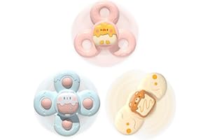 JOLLYBABY 3PCS Suction Cup Spinner Toy for Baby, Fidget Bath Birthday Gift, 2 Year Old Toys for Boy Girl, Sensory Toys for Toddlers, Spinning Tops(Group E)