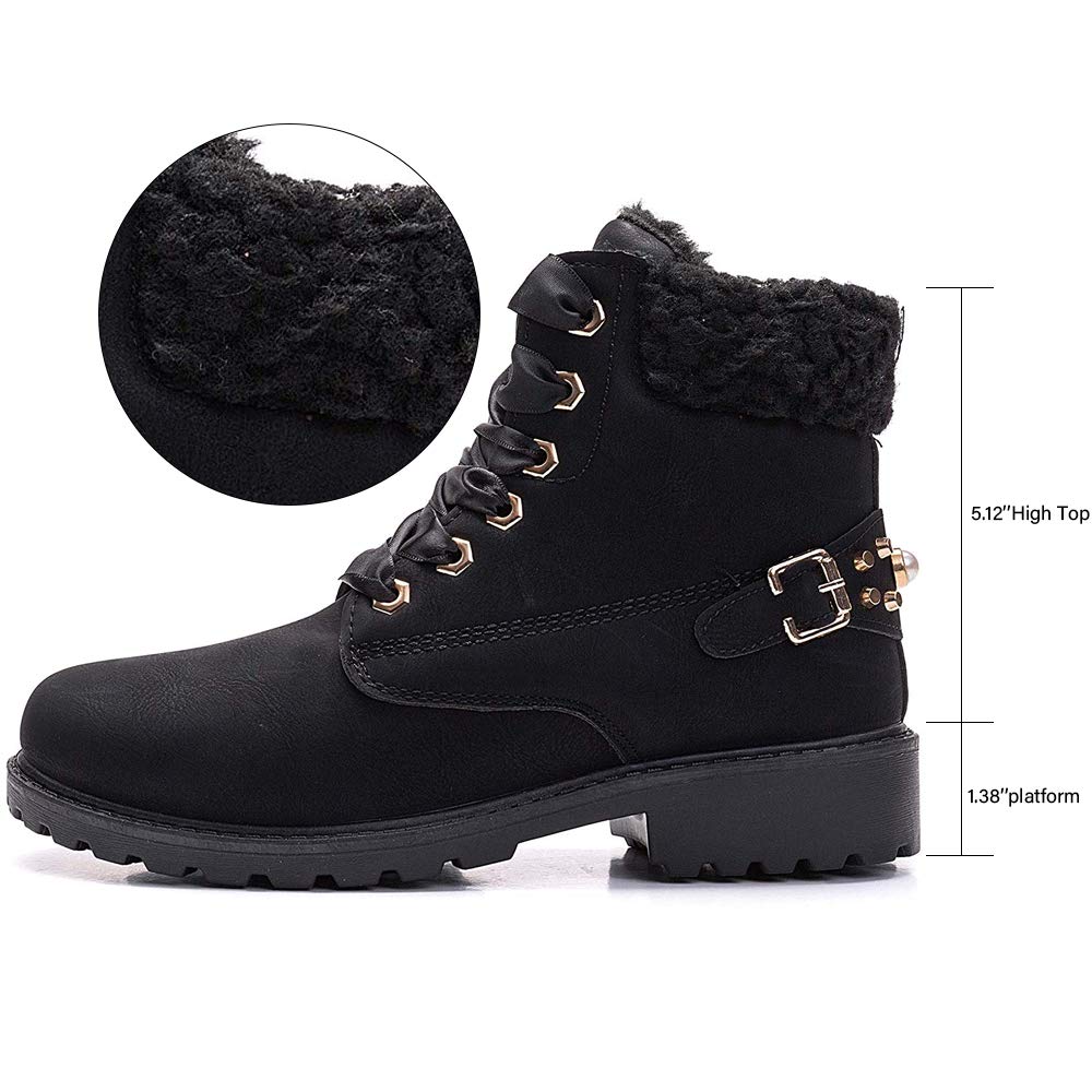 Susanny Women's Warm Snow Boots Ankle Lace up Short Combat Boot Slip on Winter Low Heel Fur Booties - Image 4