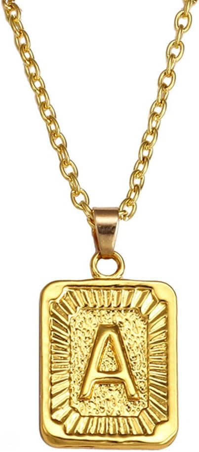 AOASK Initial Letter A-Z Square Pendant Gold Plated Charm Necklace for Women Mens Jewelry (A)