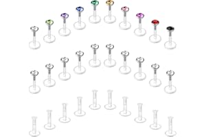 Briana Williams 16G Clear Push In Top Piercing Retainers Flat & CZ Top Bioflex Lip Rings Labret Retainer for Women Men Plasti