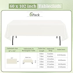 REWOMC 6 Pack Ivory Tablecloths for 6ft Rectangle