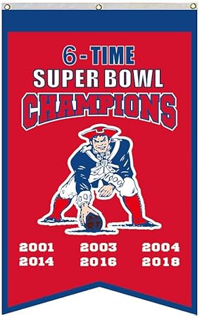 Amazon Com 2love New England Patriots 6 Time Super Bowl Champions Banner Flag 30 X50 Inch Man Cave Red 1 Sports Outdoors