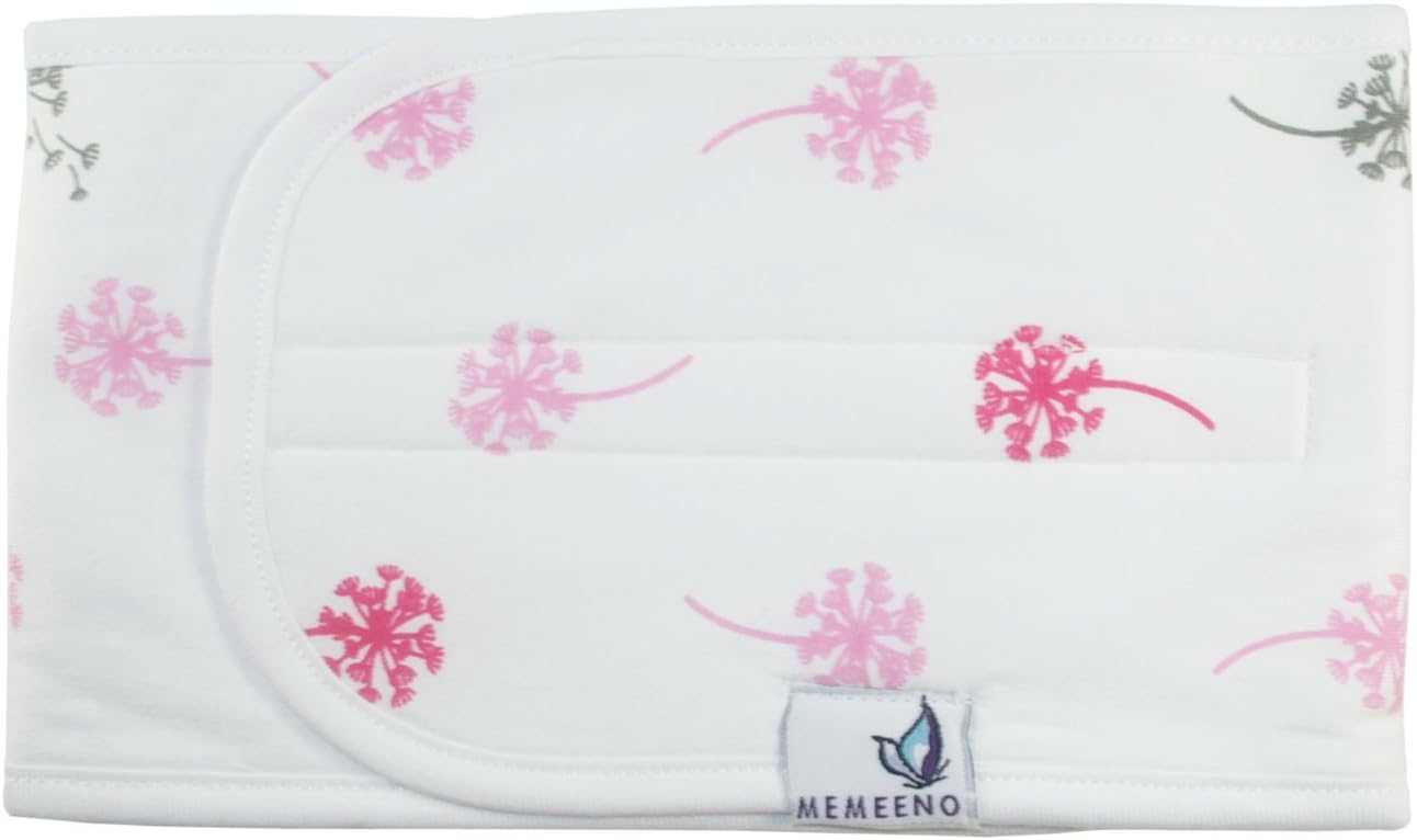 Adjustable Organic Cotton Baby Belly Band, Warmer, Waistband, Newborn to 12 Months, by MEMEENO (Pink Dandelion)