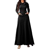 JSLOOO Womens Turtleneck Cowl Neck Dresses Casual A Line Swing Long Sleeve Dress Plus Size Tunic Sweatshirt with Pockets