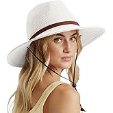 DRESHOW Women Straw Panama Hat Travel Fedora Beach Sun Hat Summer Wide Brim Straw Roll up Hat UPF 50+