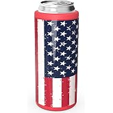 TILUCK Skinny Can Cooler, Stainless Steel Insulated Slim Cans, 12 oz | Beer &amp; Hard Seltzer, Doucle-Walled Stainless Steel Insulated Slim Cans, Slim 12 oz(U.S. Flag-NEW)