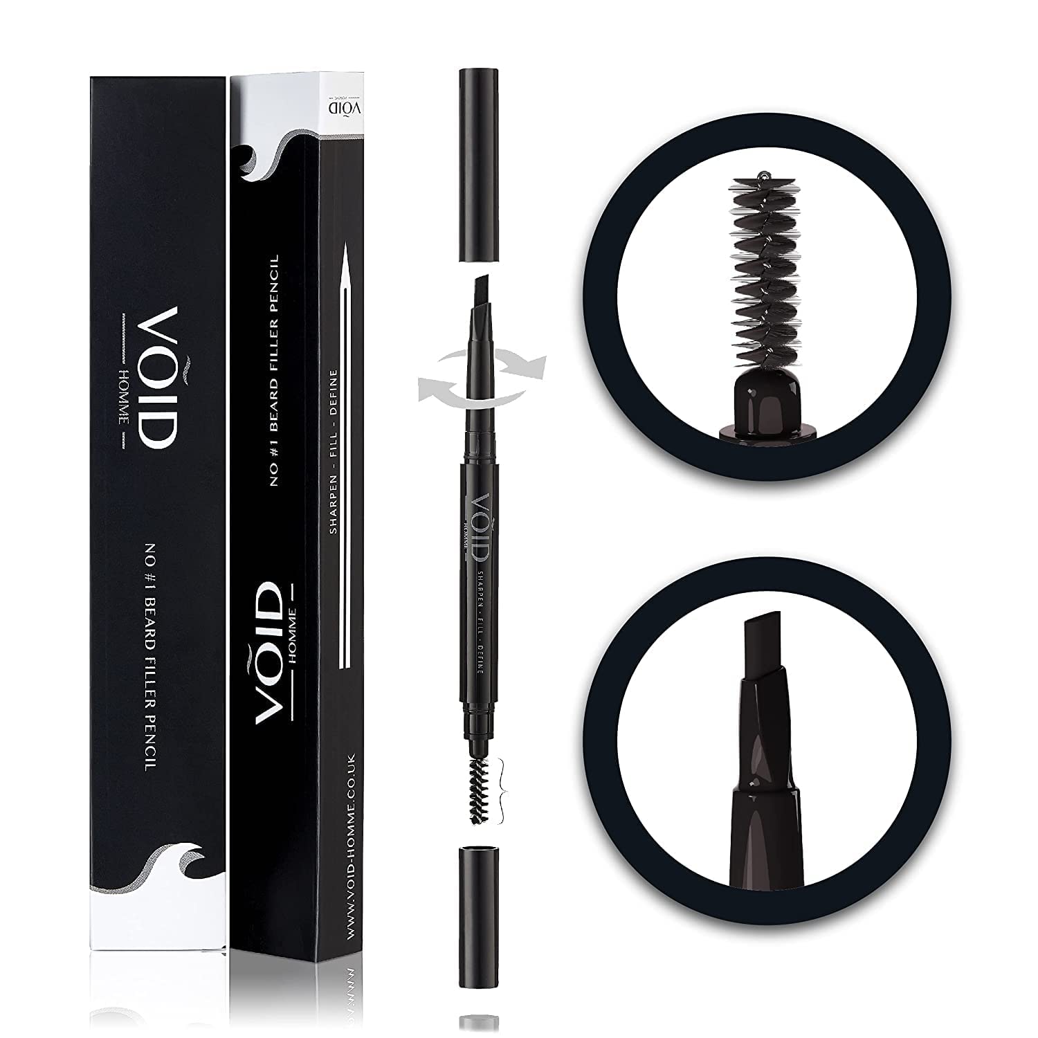 VOID Homme Beard Filler Pencil Sweat & Waterproof, Smudge-proof, Cover Patches Instantly & Get Natural Beard Fullness (Black)